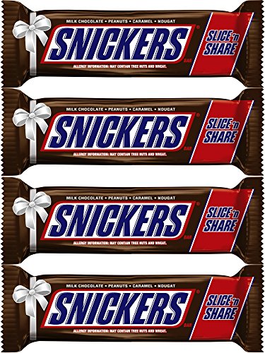 0753640988176 - SNICKERS CHOCOLATE CANDY BAR SLICE'N SHARE (16 OZ) - PACK OF 4 PEANUTS & CARAMEL FOR THOSE HUNGRY MOMENTS