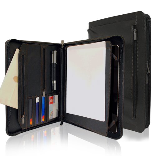 0753677506350 - KHOMO BLACK EXECUTIVE PADFOLIO CASE WITH NOTEPAD HOLDER AND POCKETS FOR IPAD 2,3,4, IPAD AIR AND IPAD AIR 2