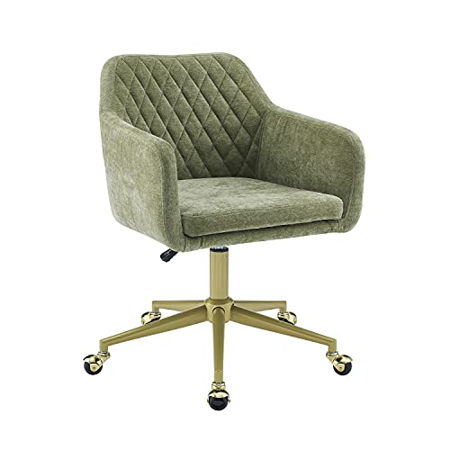 0753793609126 - LINON HOME DÉCOR BROOKLYN GREEN QUILTED OFFICE CHAIR