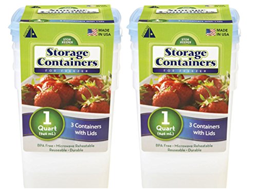 0753807260220 - ARROW PLASTIC 1-QUART FREEZER CONTAINERS, 3-PACK - SET OF 2 (TOTAL 6 CONTAINERS)