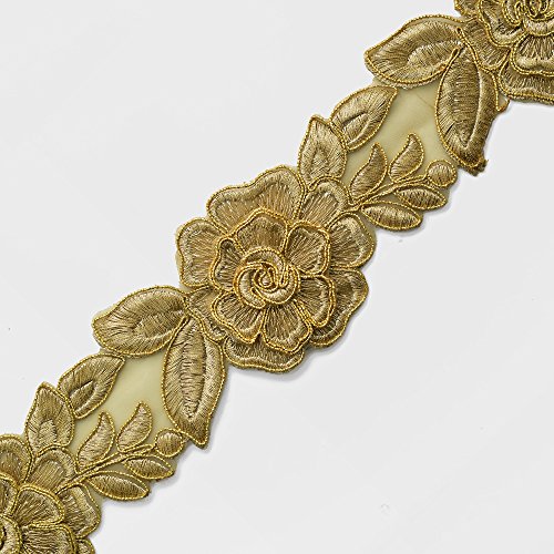 0753807283311 - METALLIC FLOWER GOLD LACE TRIM FOR BRIDAL, COSTUME OR JEWELRY, CRAFTS AND SEWING, 2-1/2 INCH BY 1 YARD, SMB-353