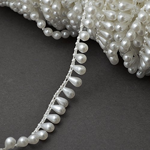 0753807284332 - 11MM 2-YARDS FAUX WHITE PEAR PEARL BEADS ON A STRING, PEARL FRINGE TRIM FOR HOME DECO, LAMP SHADE, COSTUME, SP-2259