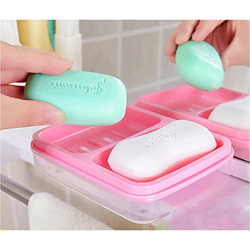0753807962933 - LECENTFASHION DOUBLE WATERPROOF PLASTIC SOAP DISH HOLDER BOX WITH DRAINING RACK(BLUE/PURPLE/GREEN/PINK)