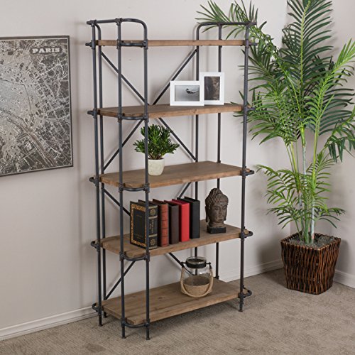 0753864135202 - CHRISTOPHER KNIGHT HOME YORKTOWN 5-SHELF INDUSTRIAL BOOKCASE WITH AN ANTIQUE METAL FINISH, BROWN