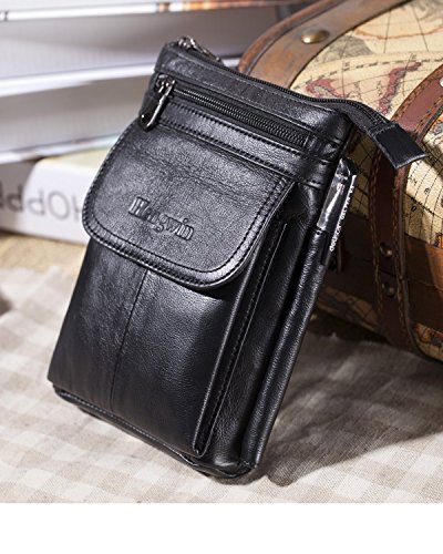 Multi-purpose Genuine Leather Travel Leisure Small Shoulder Bag/Belt Waist  Pack/ Cellphone Purse/Crossbody Bag /Smartphone Pouch Case with Detachable  Shoulder Strap+Free Hwin Keychain (Black) : : Electronics