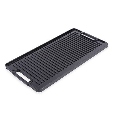 0754097238227 - ARTISANAL KITCHEN SUPPLY PRE-SEASONED CAST IRON DOUBLE BURNER GRILL/GRIDDLE IN BLACK, OVEN SAFE UP TO 500º F, ULTRA DURABLE, REVERSIBLE