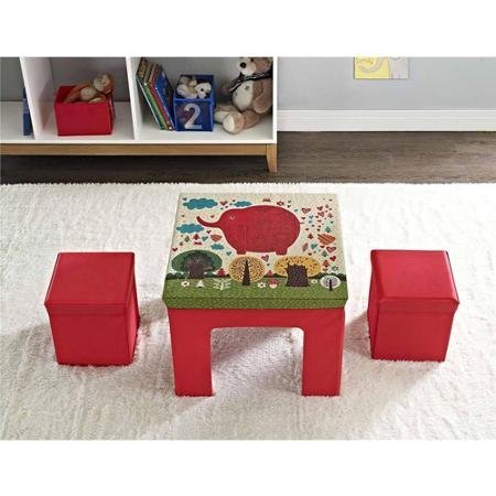 0754097240763 - ALTRA KIDS' FUN, COLORFUL, DURABLE, NEAT FOLDING FABRIC TABLE AND STORAGE OTTOMAN SET- RED ELEPHANT