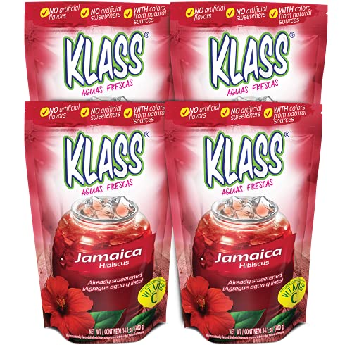0754177614699 - KLASS AGUAS FRESCAS HIBISCUS DRINK MIX - NO ARTIFICIAL FLAVORS, NO ARTIFICIAL SWEETENERS, COLORS FROM NATURAL SOURCES (MAKES 7 QUARTS) 14.1 OUNCE FAMILY PACK (4-PACK)