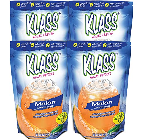 0754177848865 - KLASS AGUAS FRESCAS CANTALOUPE DRINK MIX, NO ARTIFICIAL FLAVORS & SWEETENERS, COLORS FROM NATURAL SOURCES (MAKES 7 QUARTS) 14.1 OZ, PACK OF 4