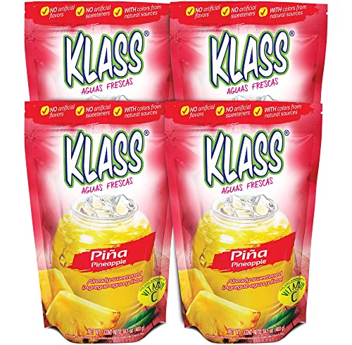 0754177848889 - KLASS AGUAS FRESCAS PINEAPPLE DRINK MIX, NO ARTIFICIAL FLAVORS & SWEETENERS, COLORS FROM NATURAL SOURCES (MAKES 7 QUARTS) 14.1 OZ, PACK OF 4