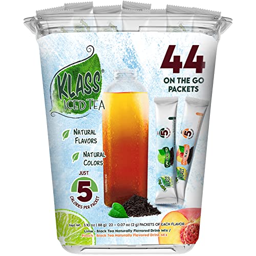 0754177849282 - KLASS ICED TEA, VARIETY PACK, SUGAR FREE DRINK MIX, PEACH & LIME - BLACK TEA ON-THE-GO! POWDERED DRINK MIX (44 COUNT POWDER STICK PACKS) 5 CALORIES PER PACKET