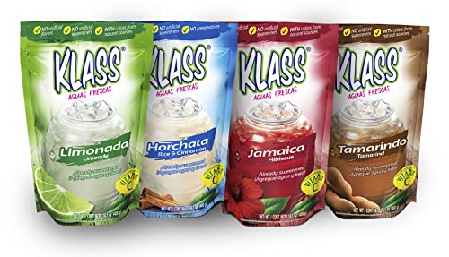 0754177849534 - KLASS AGUAS FRESCAS MEXICAN PACK-DRINK MIX, FLAVORS & COLORS FROM NATURAL SOURCES NO ARTIFICIAL FLAVORS, NO ARTIFICIAL SWEETENERS (MAKES FROM 7 TO 9 QUARTS) 14.1 OZ FAMILY PACK (4-PACK)