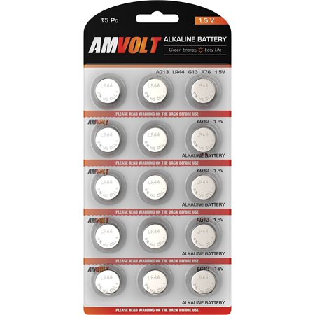 0754185210333 - 15 PACK LR44 AG13 BATTERY - PREMIUM ALKALINE 1.5 VOLT NON RECHARGEABLE ROUND BUTTON CELL BATTERIES FOR WATCHES CLOCKS REMOTES GAMES CONTROLLERS TOYS & ELECTRONIC DEVICES - 2020 EXP DATE