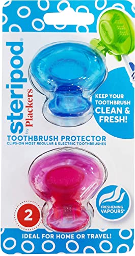 0754349920016 - STERIPOD CLIP-ON TOOTHBRUSH SANITIZER GREEN AND BLUE