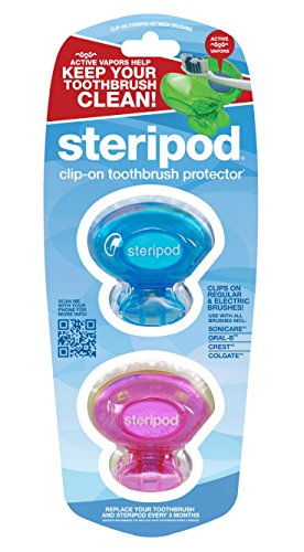 0754349920023 - STERIPOD (2 PACK PINK AND BLUE) CLIP-ON TOOTHBRUSH PROTECTOR
