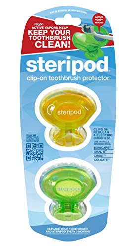 0754349920061 - STERIPOD (2 PACK GREEN AND YELLOW) CLIP-ON TOOTHBRUSH PROTECTOR