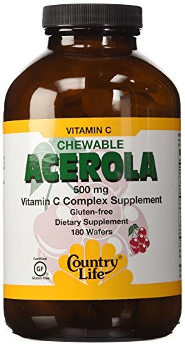 0754465621828 - COUNTRY LIFE ACEROLA C WITH BIOFLAVONOID & RUTIN NF, 180 WAFRS, 500 MG BY COUNTRY LIFE