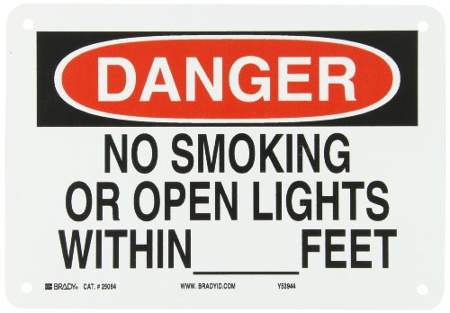 0754473250843 - BRADY 25084 PLASTIC NO SMOKING SIGN, 7 X 10, LEGEND NO SMOKING OR OPEN LIGHTS WITHIN___FEET