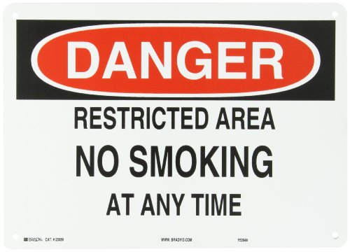 0754473250898 - BRADY 25089 PLASTIC NO SMOKING SIGN, 10 X 14, LEGEND RESTRICTED AREA NO SMOKING AT ANY TIME