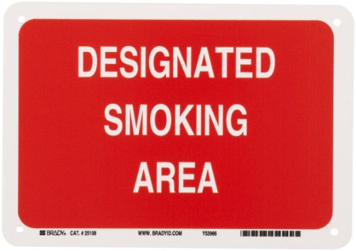 0754473251086 - BRADY 25108 10 WIDTH X 7 HEIGHT B-401 PLASTIC, BLACK AND RED ON WHITE NO SMOKING SIGN, LEGEND DESIGNATED SMOKING AREA