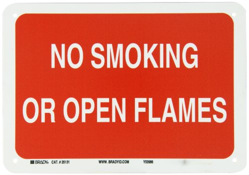 0754473251314 - BRADY 25131 10 WIDTH X 7 HEIGHT B-401 PLASTIC, RED ON WHITE SIGN, LEGEND NO SMOKING OR OPEN FLAMES