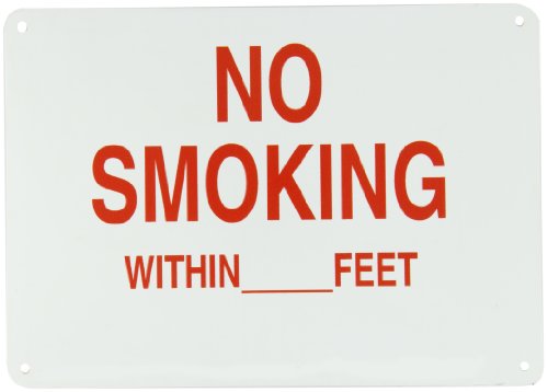 0754473251376 - BRADY 25137 14 WIDTH X 10 HEIGHT B-401 PLASTIC, RED ON WHITE SIGN, LEGEND NO SMOKING WITHIN __ FEET