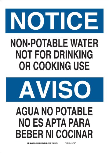 0754473390815 - BRADY 39081 PLASTIC BILINGUAL SIGN, 14 X 10, LEGEND NON-POTABLE WATER NOT FOR DRINKING OR COOKING USE/AGUA NO POTABLE NO APTA PARA BEBER NI COCINAR