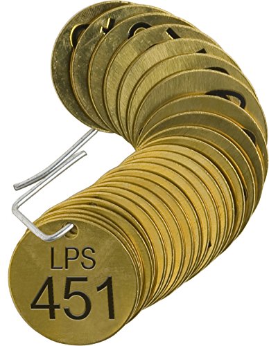 0754473447588 - BRADY 44758 1 1/2 DIAMETER, STAMPED BRASS VALVE TAGS, NUMBERS 451-475, LEGEND LPS (PACK OF 25 TAGS)