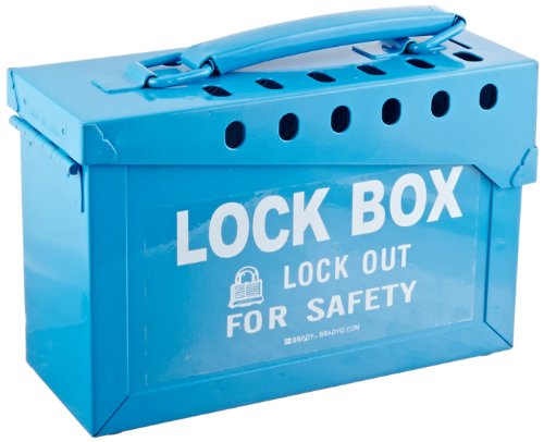 0754473451905 - BRADY 45190 9 WIDTH X 6 HEIGHT X 3-1/2 DEPTH, HEAVY DUTY STEEL, BLUE PORTABLE METAL LOCK BOX, LEGEND LOCK BOX LOCK OUT FOR SAFETY (WITH PICTO)