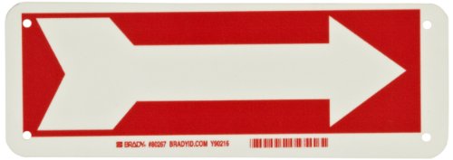 0754473802677 - BRADY 80267 3.5 HEIGHT, 10 WIDTH, B-347 PLASTIC, GREEN ON RED COLOR GLOW-IN-THE-DARK EXIT AND DIRECTIONAL SIGN, LEGEND ARROW