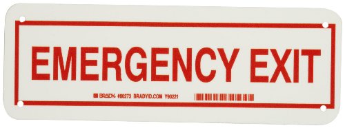0754473802738 - BRADY 80273 3.5 HEIGHT, 10 WIDTH, B-347 PLASTIC, RED ON GREEN COLOR GLOW-IN-THE-DARK EXIT AND DIRECTIONAL SIGN, LEGEND EMERGENCY EXIT
