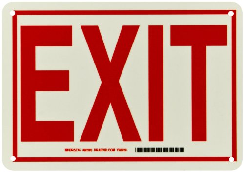 0754473802837 - BRADY 80283 7 HEIGHT, 10 WIDTH, B-347 PLASTIC, RED ON GREEN COLOR GLOW-IN-THE-DARK EXIT AND DIRECTIONAL SIGN, LEGEND EXIT