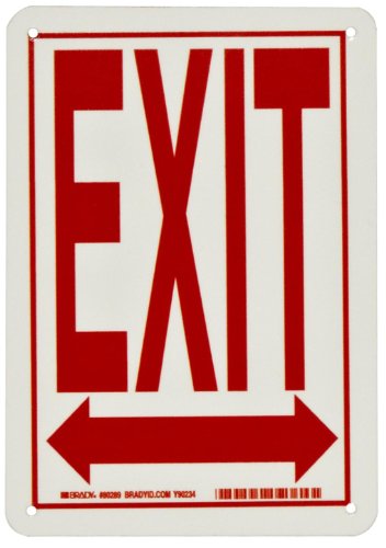 0754473802899 - BRADY 80289 10 HEIGHT, 7 WIDTH, B-347 PLASTIC, RED ON GREEN COLOR GLOW-IN-THE-DARK EXIT AND DIRECTIONAL SIGN, LEGEND EXIT DOUBLE ARROW