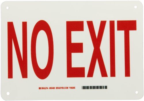 0754473854805 - BRADY 85480 7 HEIGHT, 10 WIDTH, B-347 PLASTIC, RED ON GREEN COLOR GLOW-IN-THE-DARK EXIT AND DIRECTIONAL SIGN, LEGEND NO EXIT