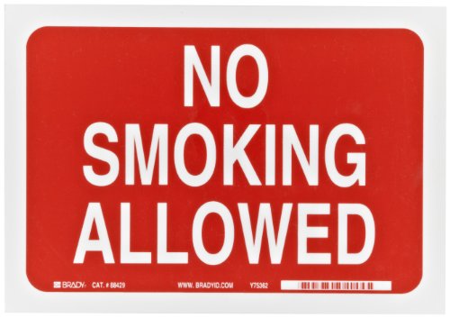 0754473884291 - BRADY 88429 10 WIDTH X 7 HEIGHT B-302 POLYESTER, WHITE ON RED NO SMOKING ALLOWED SIGN