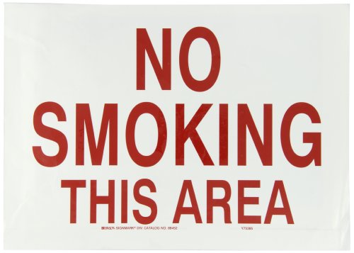 0754473884529 - BRADY 88452 14 WIDTH X 10 HEIGHT B-302 POLYESTER, RED ON WHITE NO SMOKING THIS AREA SIGN