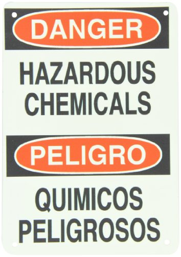 0754473906573 - BRADY 90657 7 WIDTH X 10 HEIGHT B-347 PLASTIC, RED AND BLACK ON GREEN GLOW-IN-THE-DARK SAFETY SIGN, ENGLISH AND SPANISH, HEADER DANGER/PELIGRO, LEGEND HAZARDOUS CHEMICALS/QUIMICOS PELIGROSOS