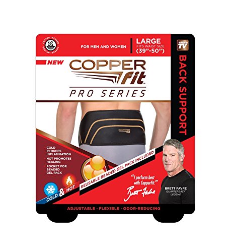 0754502027187 - COPPER FIT PRO SERIES BACK SUPPORT WITH HOT/COLD THERAPY, BLACK WITH COPPER TRIM, SMALL/MEDIUM