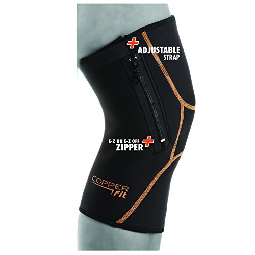0754502027293 - COPPER FIT PLUS: ZIPPER KNEE COMPRESSION SLEEVE IN EXTENDED SIZES, BLACK WITH COPPER TRIM, 1X