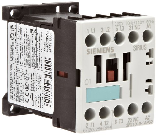 0754554410449 - SIEMENS 3RT10 16-1AP62 MOTOR CONTACTOR, 3 POLES, SCREW TERMINALS, S00 FRAME SIZE, 1 NC AUXILIARY CONTACT, 240V AT 60HZ AND 220V AT 50HZ AC COIL VOLTAGE VOLTAGE