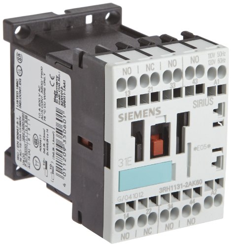 0754554416557 - SIEMENS 3RH11 31-2AK60 CONTROL RELAY, SIZE S00, 35MM STANDARD MOUNTING RAIL, AC OPERATION, CAGE CLAMP CONNECTION, 31 E IDENTIFICATION NUMBER, 3 NO + 1 NC CONTACTS, 120 V 60 HZ CONTROL SUPPLY VOLTAGE
