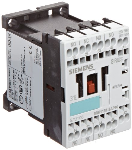 0754554416588 - SIEMENS 3RH11 31-2AP60 CONTROL RELAY, SIZE S00, 35MM STANDARD MOUNTING RAIL, AC OPERATION, CAGE CLAMP CONNECTION, 31 E IDENTIFICATION NUMBER, 3 NO + 1 NC CONTACTS, 240 V 60 HZ CONTROL SUPPLY VOLTAGE