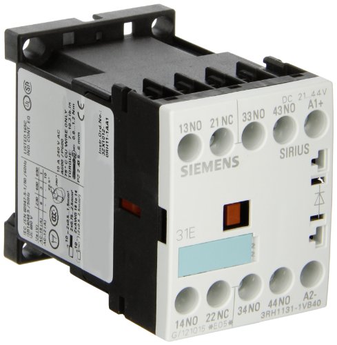 0754554902364 - SIEMENS 3RH11 31-1VB40 COUPLING RELAY, SIZE S00, 35MM STANDARD MOUNTING RAIL, SCREW CONNECTION, DIODE INTEGRATED, 31 E IDENTIFICATION NUMBER, 3 NO + 1 NC CONTACTS, 24VDC RATED CONTROL SUPPLY VOLTAGE