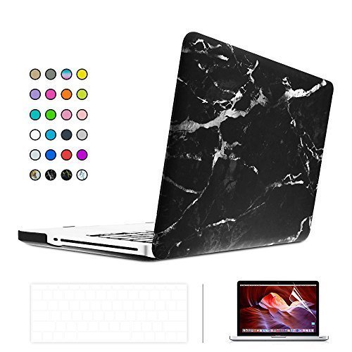 0754610074745 - SUNKY - MACBOOK PRO 13 INCH CASE WITH RETINA DISPLAY (NO CD-ROM DRIVE), RUBBERIZED MATTE SOFT-TOUCH PLASTIC HARD LAPTOP CASE COVER & KEBOARD SKIN & SCREEN PROTECTOR(A1502 & A1425)- MARBLE BLACK WHITE
