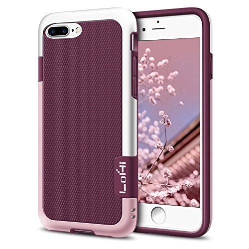 0754610789458 - IPHONE 7 PLUS CASE, LOHI IPHONE 7 PLUS CASE COVER HYBRID IMPACT 3 COLOR SHOCKPROOF RUGGED CASE ANTI-SLIP COVER WITH A CARD SLOT FOR APPLE IPHONE 7 PLUS 5.5 - WINE RED