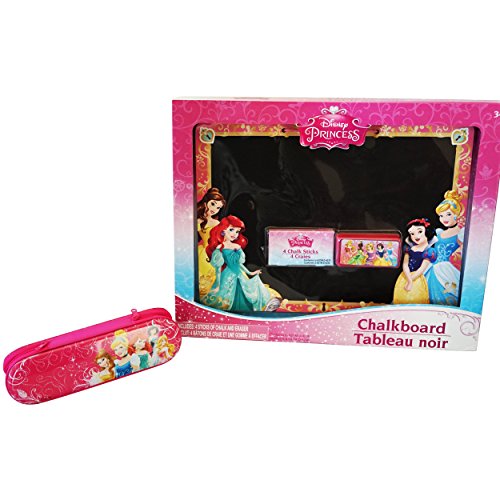 0754769510163 - DISNEY PRINCESS BUNDLE: 2 ITEMS- 2 ITEMS (7 PIECES) SET- PRINCESS CHALKBOARD SET IN OPEN BOX WITH 4 STICKS OF CHALK, 1 ERASER & 1 TIN ZIPPER PENCIL CASE IN POLY BAG WITH HEADER
