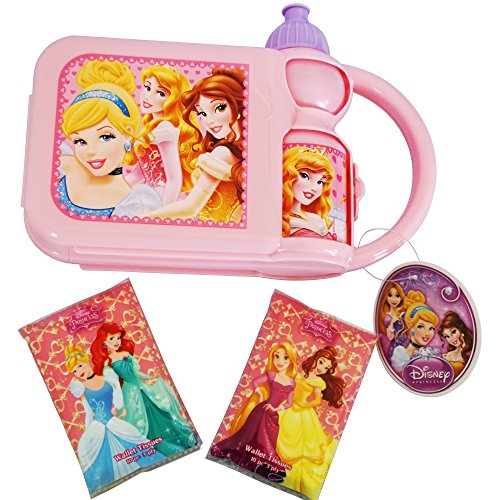 0754769510170 - AMAZING DISNEY PRINCESS TRAVEL LUNCH BOX BUNDLE- 2 ITEMS: LUNCH BOX WITH INCLUDED CANTEEN & TWO WALLET TISSUES 3 PLY (10 PCS EACH- 20 TOTAL)