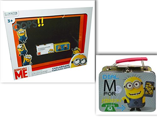 0754769510293 - DESPICABLE ME MINIONS MADE BUNDLE: 2 ITEMS- (7 PIECE SET) - DESPICABLE ME, MINIONS MADE CHALKBOARD SET IN OPEN BOX WITH 4 STICKS OF CHALK, 1 ERASER & COLLECTIBLE SMALL TIN PUZZLE WITH METAL ENCLOSURE