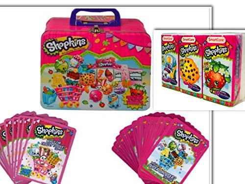 0754769510330 - THE BEST SHOPKINS 2 ITEM BUNDLE: LARGE TIN LUNCH BOX WITH 3D MOLD SHOPKINS W/ WHO'S THE SUPER SHOPPER CARD GAME & 1 SET OF 6 2-PLY SMARTCARE TISSUES (10 EACH)