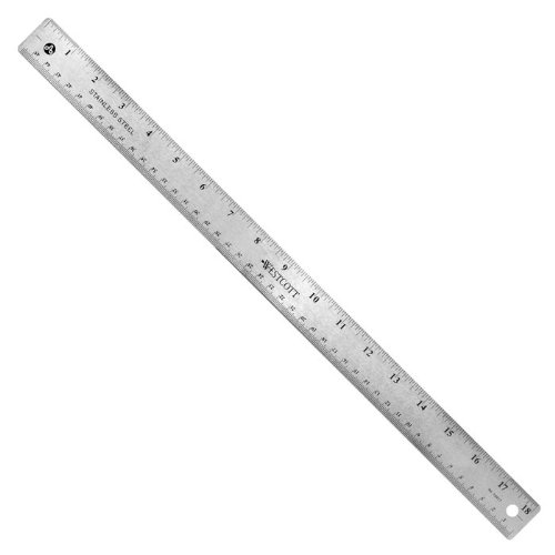7548567394666 - WESTCOTT STAINLESS STEEL OFFICE RULER WITH NON SLIP CORK BASE, 18 INCHES